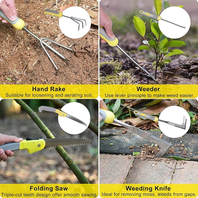 Garden Tool Set, Carsolt 10 Piece Stainless Steel Heavy Duty Gardening Tool Set for Digging Planting Pruning Gardening Kit with Durable Bag Gloves Gift Box Ideal Garden Gifts for Women Men