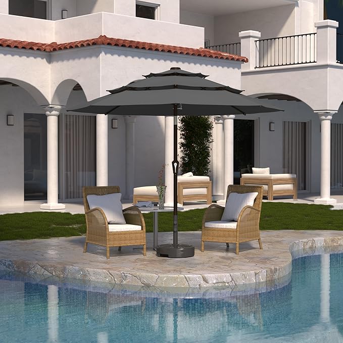 Kingdura 10ft 3-Tier Patio Umbrella, Outdoor Table Umbrella with Easy Crank & Tilt, 8 Reinforced Ribs, UV Protection for Deck, Pool, Market, Backyard (Grey)