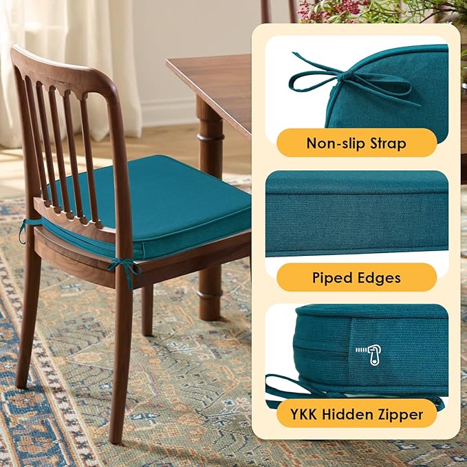 Outdoor Sunbrella Round Corner Seat Cushion, 17"x16"x2", Set of 4, Non Slip Seat Cushion Pads with Removable Cover for Patio Furniture, Garden Yard Lawn, Spectrum Peacock