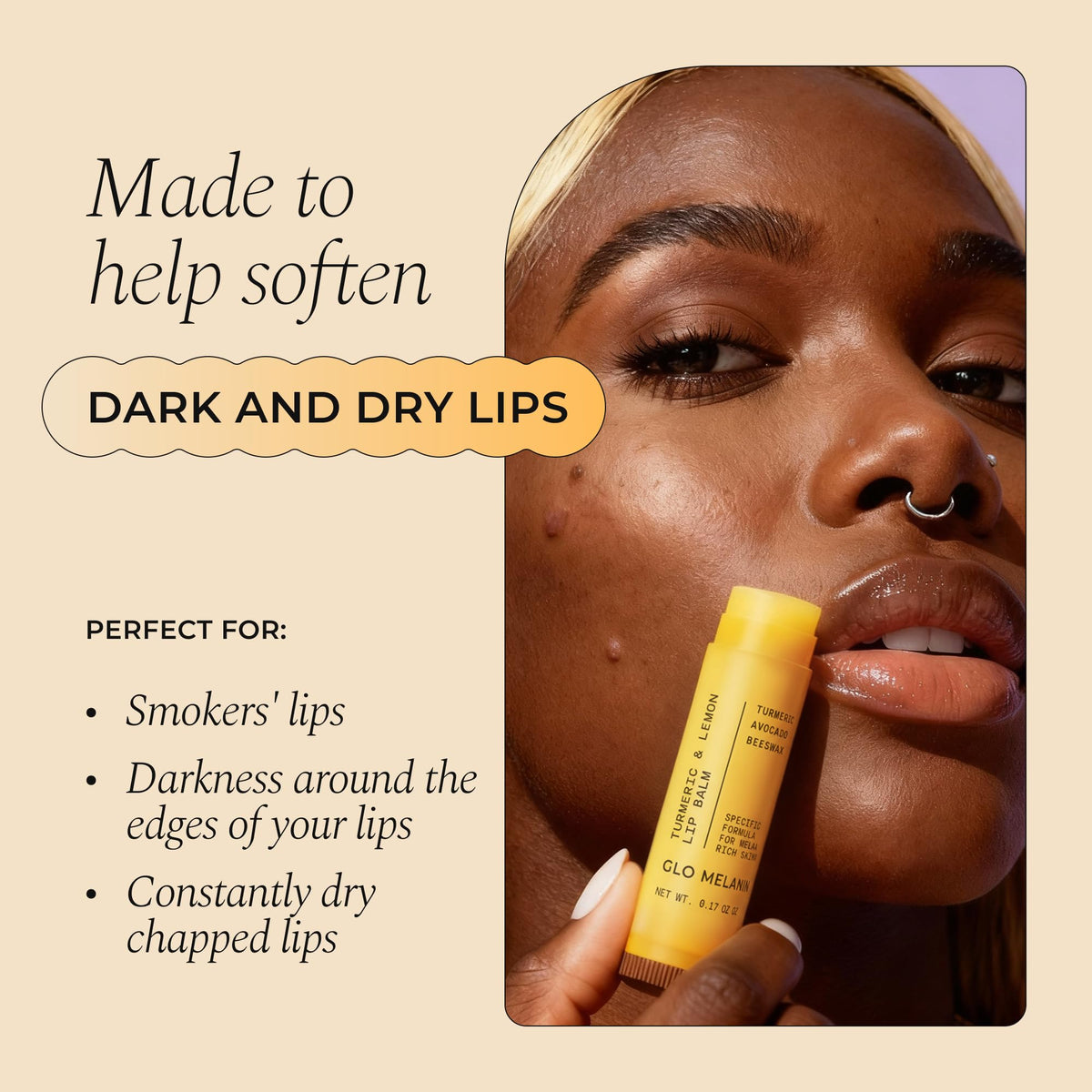 Glo Melanin Natural Lemon & Turmeric Lip Balm - Brighten, Nourish Dark Lips