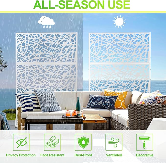 Outdoor Privacy Screen,72" H×47" W Metal Privacy Screen, Freestanding Privacy Fence Panels for Patio