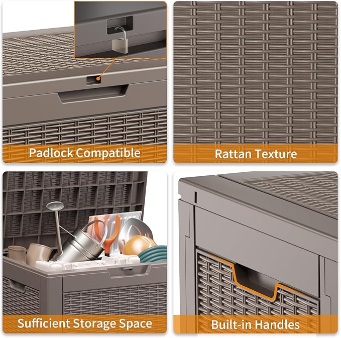 30 Gallon Resin Deck Box, Lockable Patio Outdoor Storage Box for Furniture, Garden Tools and Tools Storage, Waterproof Outside Storage Boxes - Grey