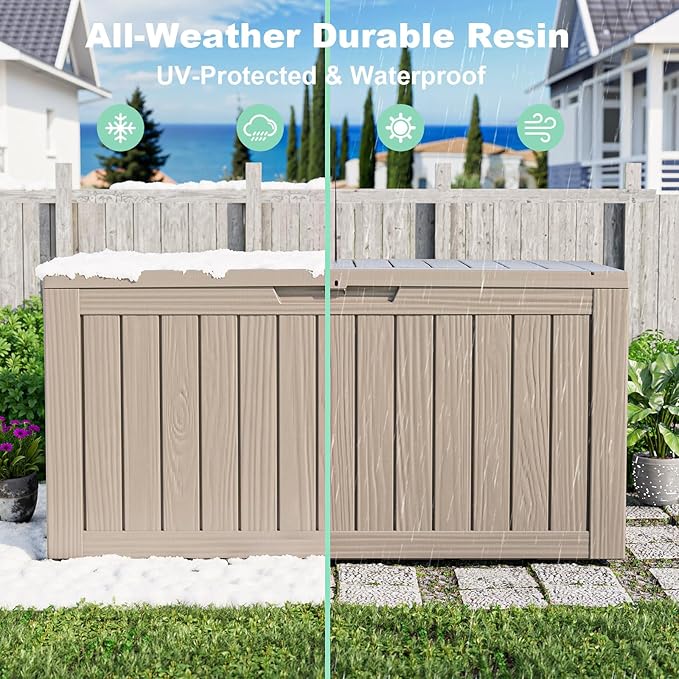 75 Gallon Resin Deck Box, Lockable Outdoor Storage Box for Patio Cushions Storage Furniture,Garden Tools, Pool Supplies, Weatherproof and UV Resistant (Grey)