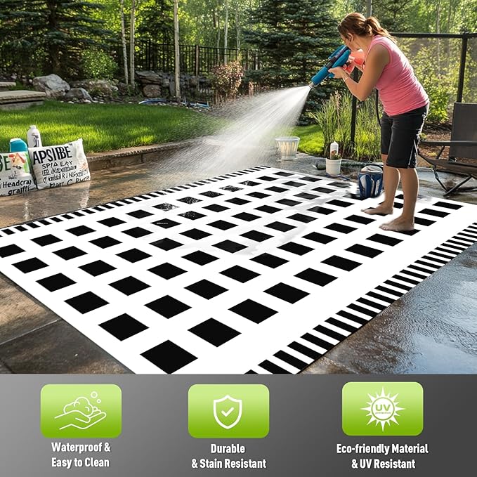 WILDROOTS 5x8 Feet Horizontal Edge Check Plastic Outdoor Rug, Stain Resistant Waterproof Reversible Outdoor Patio Rug, Fade Resistant Camping Rug