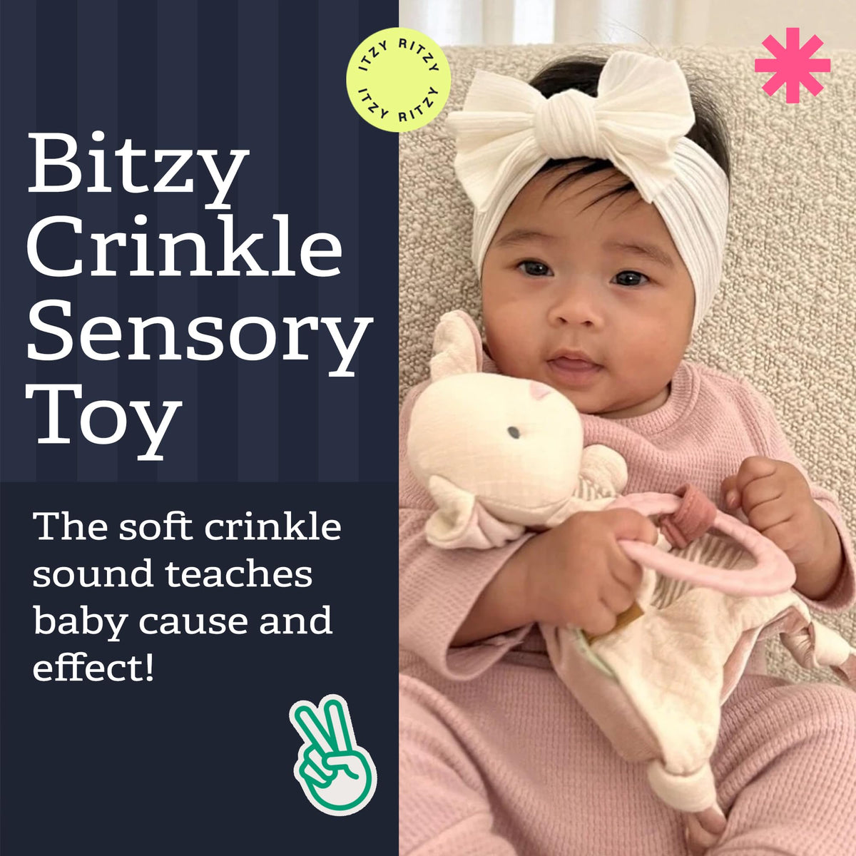 Itzy Ritzy Bitzy Crinkle Sensory Toy with Teething Toy, 0+ Months (Bunny)