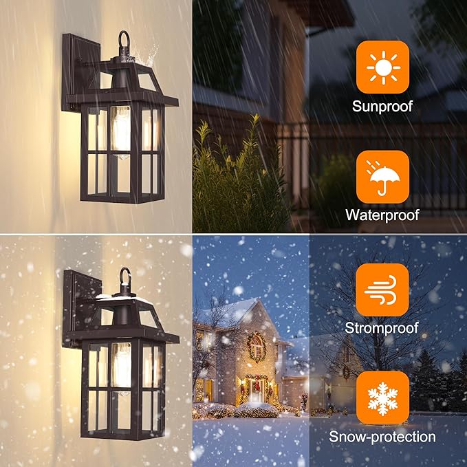 WIHTU Outdoor Wall Lantern, Porch Lights with Glass Shade, Waterproof Wall Sconce Light, ORB Fixtures Exterior Lighting, Aluminum Lanterns, Anti-Rust Front Door Garden