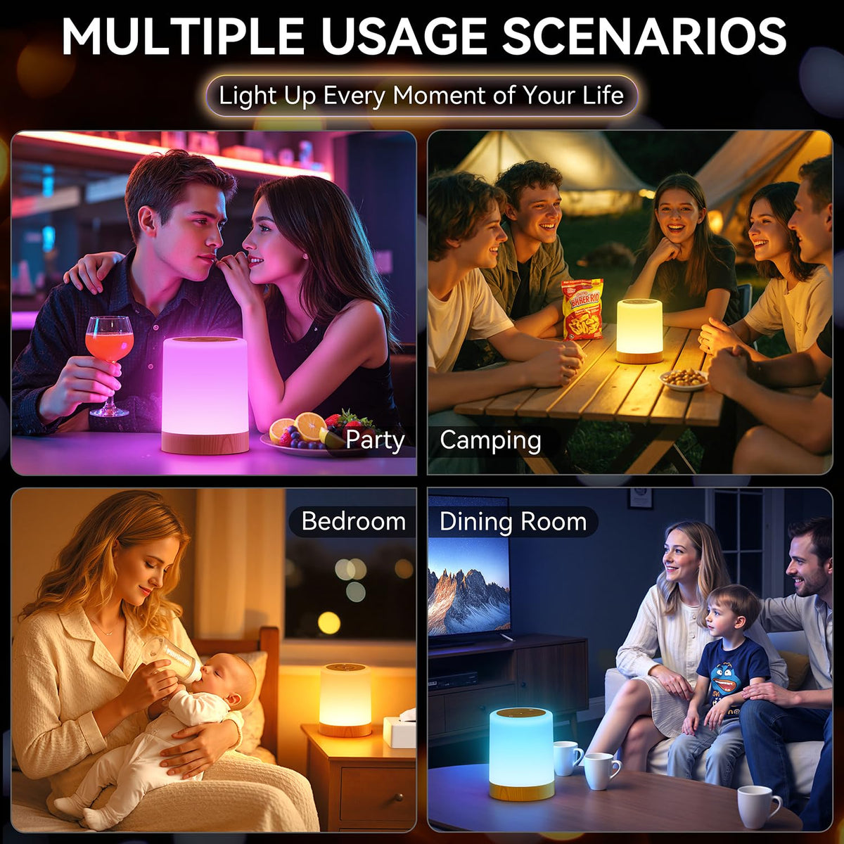 Auxmir Nursery Night Light, Rechargeable Touch Lamp, 256 RGB, Brown-2 Pack