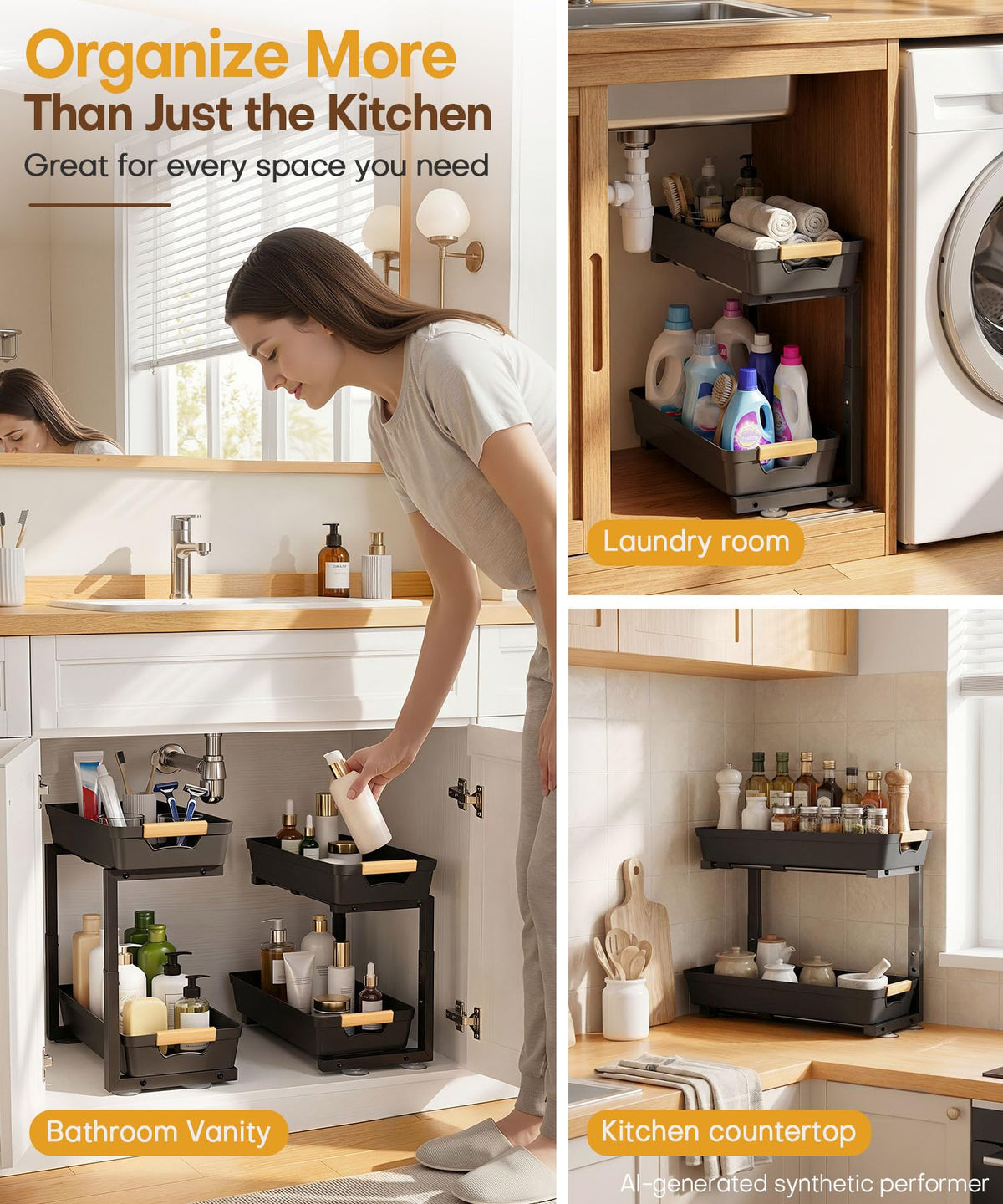 Homde Sliding Under Sink Organizer: 2-Pack Pull-Out Rack for Kitchen