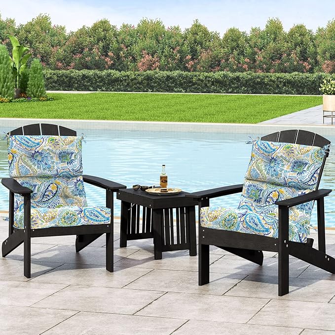 LVTXIII 2 Pack Outdoor/Indoor High Back Chair Cushions, Deep Seat Patio Seat and Back Cushion Set, Stuffed High Rebound Foam Rocking Chair Cushions, 44”x22”x4”, Paisley Blue