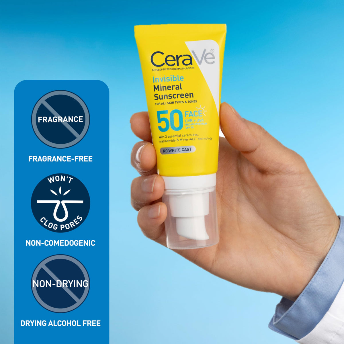 CeraVe Invisible Mineral Sunscreen SPF 50, Face Sunscreen, 1.62oz