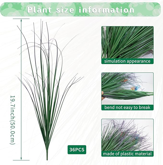 36Pcs Artificial Grass Plants, Faux Shrubs Wheat Grass, Artificial Tall Grass Fake Plants for Outdoor Decor,Artificial Greenery Stems Weed for Room Indoor Home Decor（Green Purple Tail）