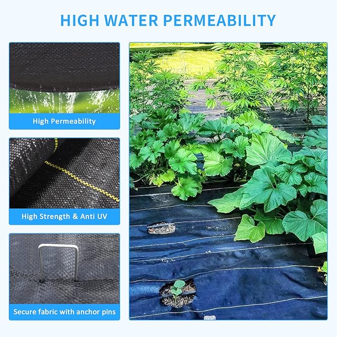 1.3ft x50ft Black Weed Barrier Landscape Premium Fabric-Heavy Duty Woven Ground Cloth with Superior Permeability Weed Control Convenient Design