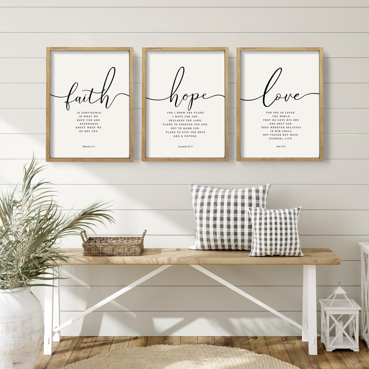 Houmury Set of 3 Framed Farmhouse Bible Verses Wall Decor Sign 11”x14” Christian Faith Scripture Wall Art for Home Bedroom Wall Decor (11"x14" Brown)