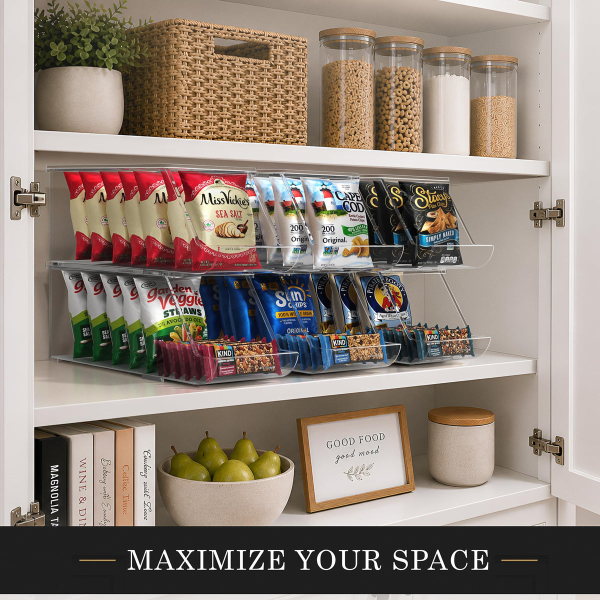 Sorbus Snack Organizer for Pantry, Clear Stackable Chip Bins (4 Pack)