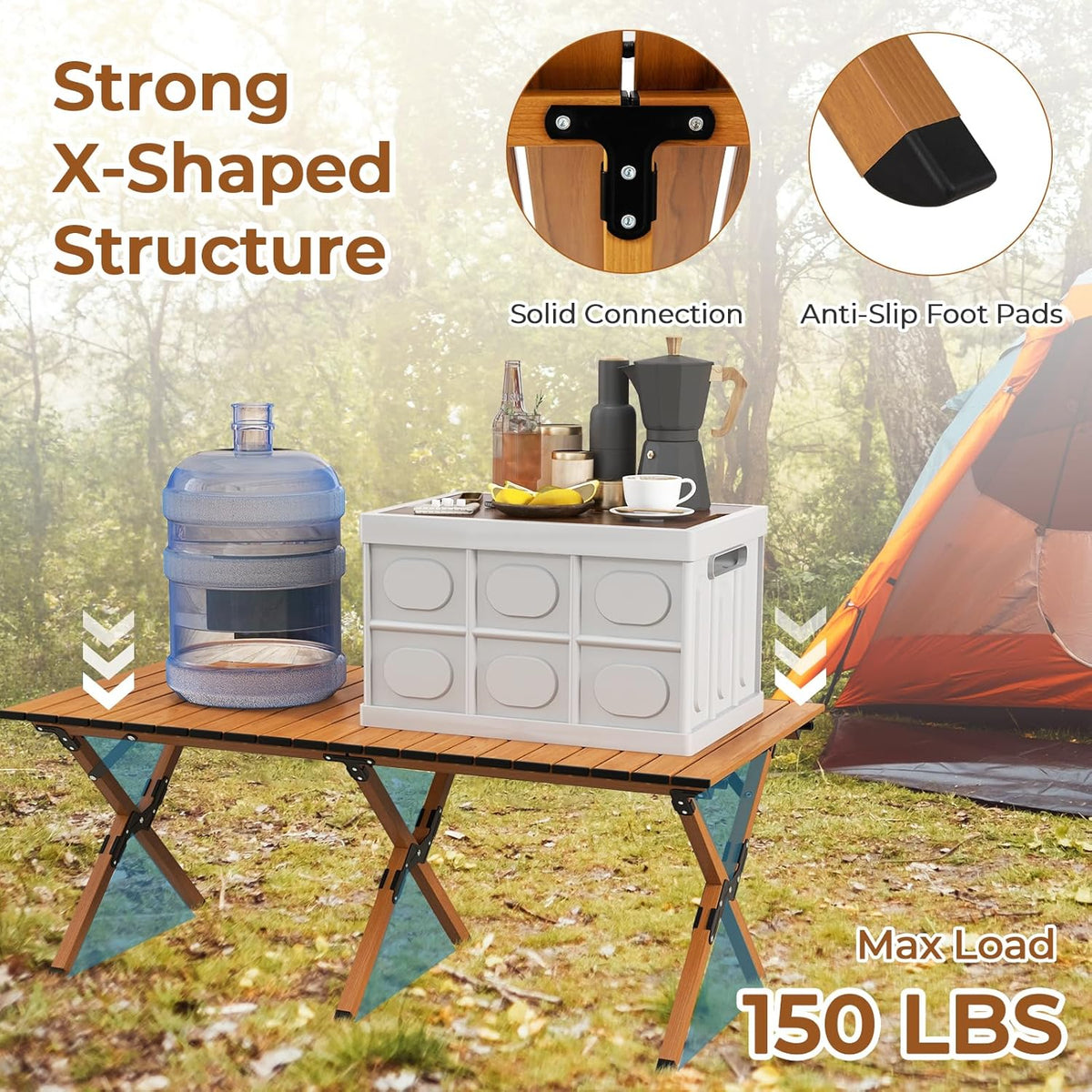 GYMAX Folding Camping Table, Aluminum Roll-Up Picnic Table with Carrying Bag, Portable Low Beach Table for Outdoor Travel, Hiking, Party, BBQ, Backyard
