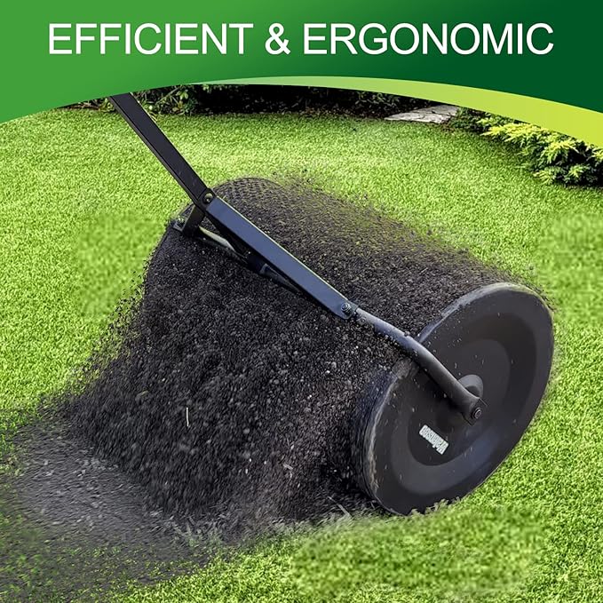 Walensee 24 Inch Compost Spreader Peat Moss Spreader with Upgrade T Shaped Handle for Planting Seeding Durable Lightweight Metal Mesh Spreader for Lawn and Garden Care Manure Spreaders Roller Patented
