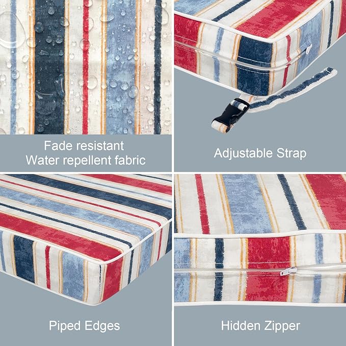 LVTXIII Patio Chair Cushions 19"x19"x3", Water-Repellent Outdoor Seat Cushions for Patio Furniture, Square Chair Pads with Ties for Home Garden Decoration, Set of 2, Stripe Red Blue