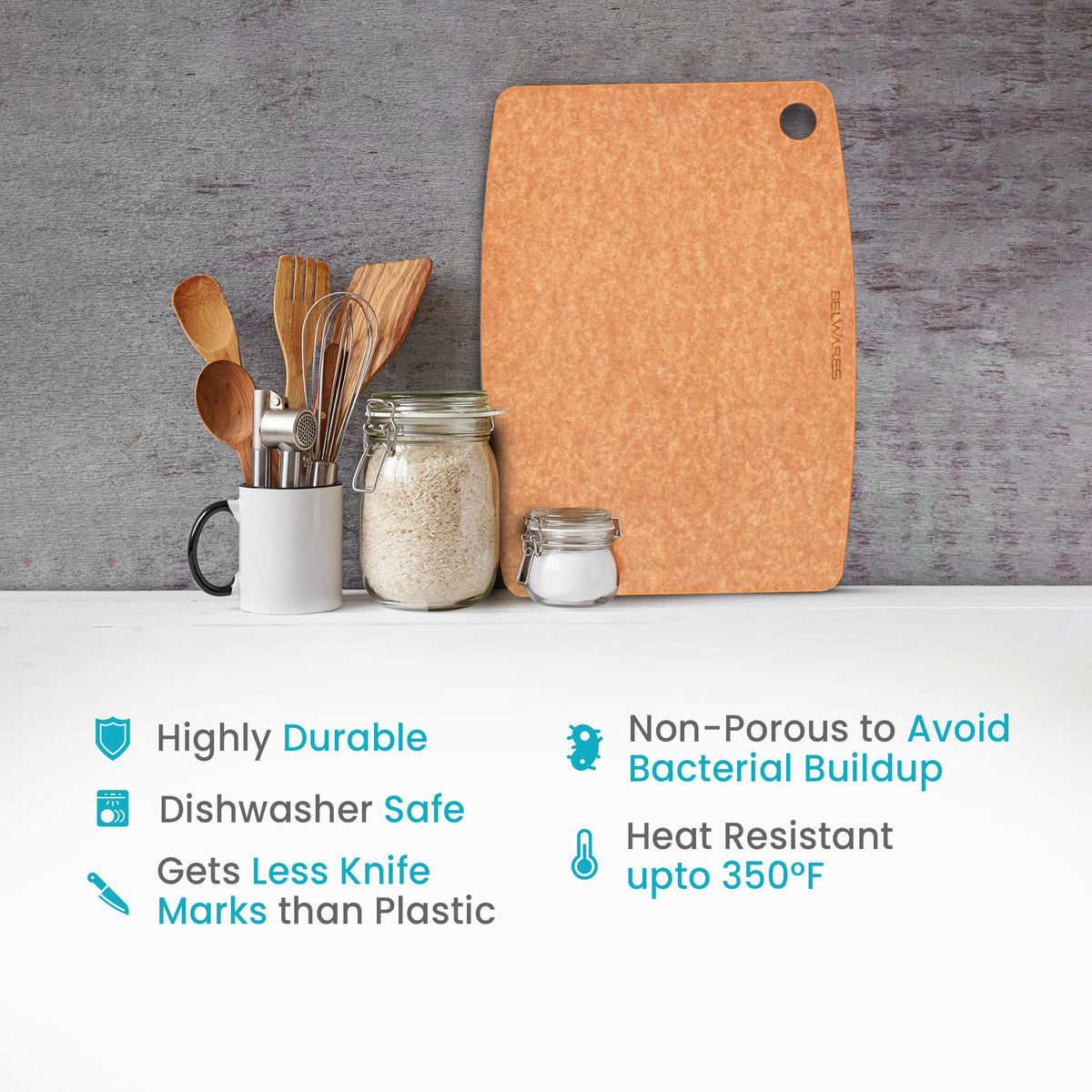 Belwares Composite Wood Cutting Board for Kitchen, Large 14.5 x 11.3 Inch