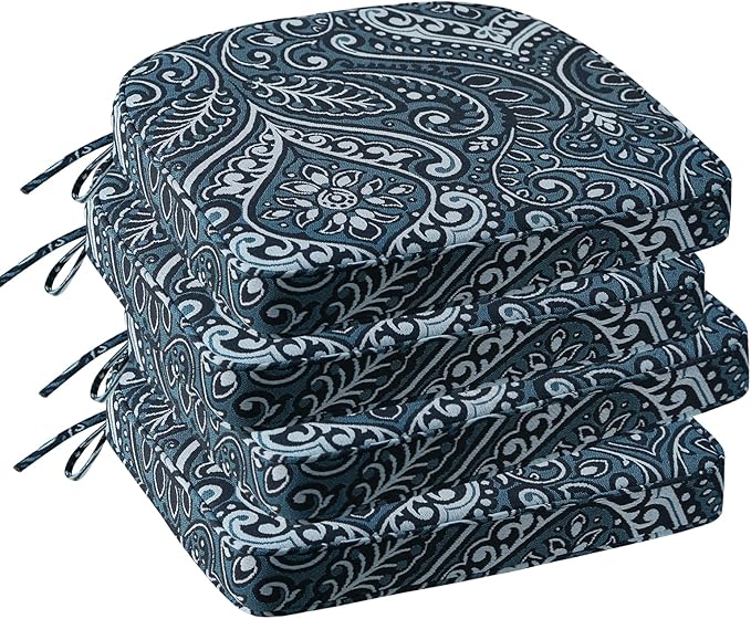 Outdoor Round Corner Seat Cushion, 17"x16"x2", Set of 4, Non Slip Seat Cushion Pads with Removable Cover for Patio Furniture, Garden Yard Lawn, Warm Taupe