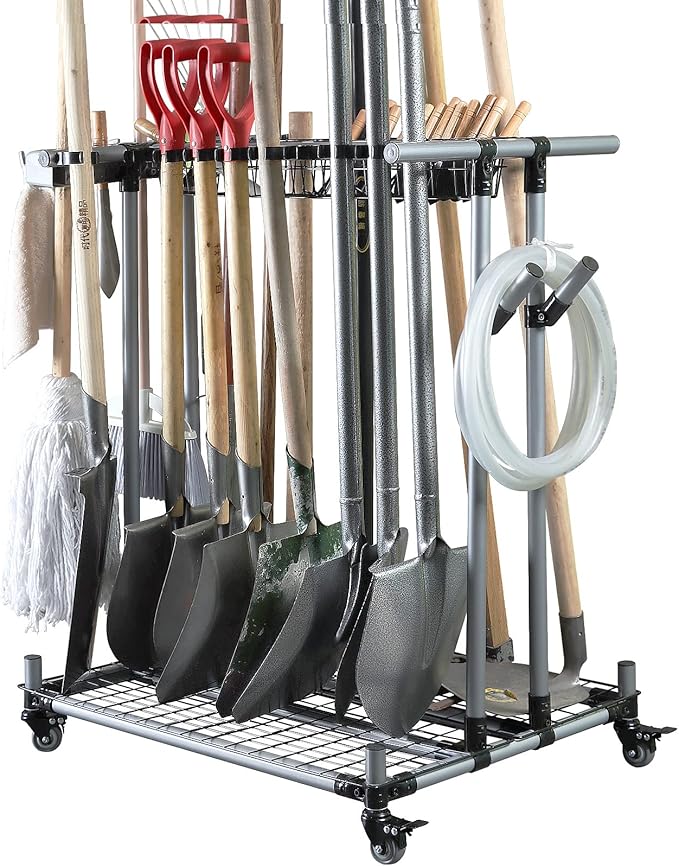 Heavy duty garden tool organizer garage storage holder storage large long farming tools lawn tool metal rack shovel and rake organizer