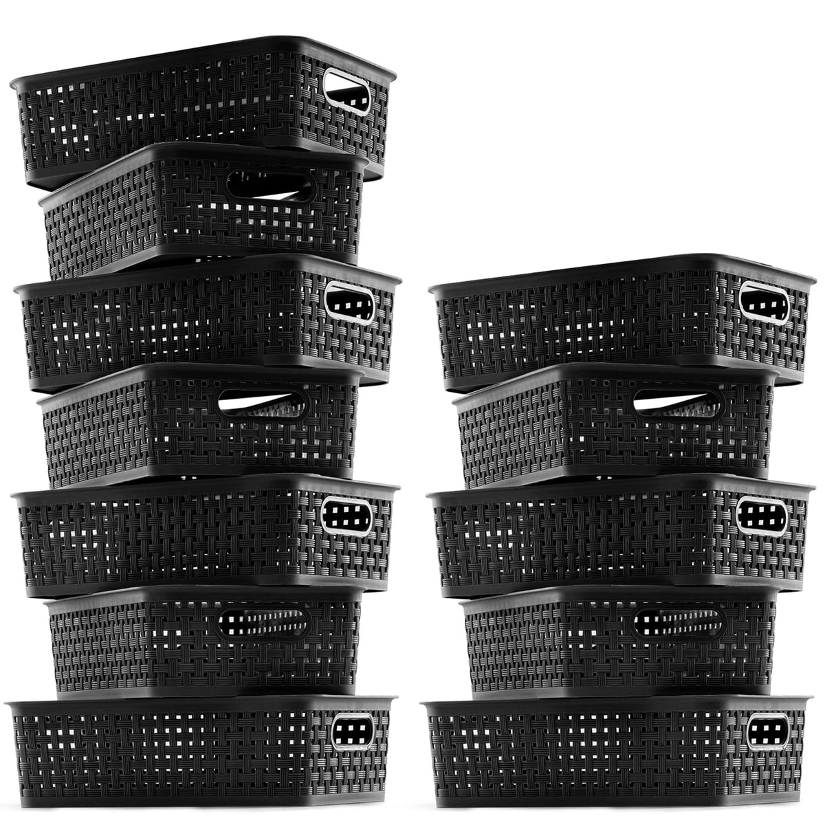 [ 12 Pack ] Plastic Storage Baskets, Small Pantry Organization and Storage Bins, Household Organizers for Laundry Room, Bathrooms, Kitchens, Cabinets, Countertop, Under Sink or Shelves, Black
