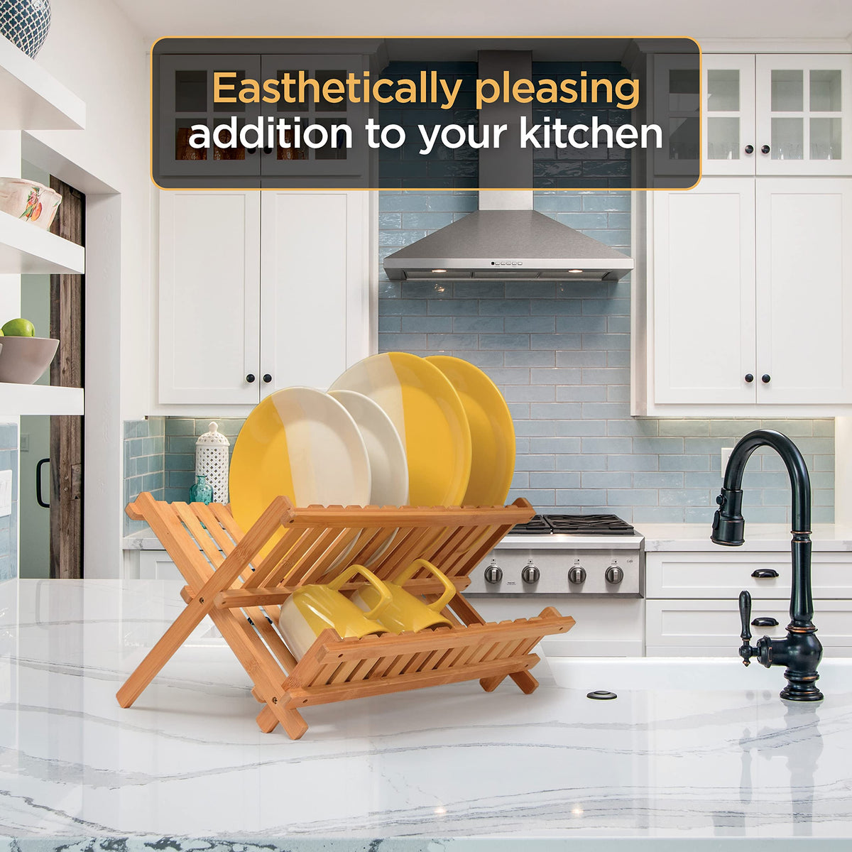 Bambüsi 2-Tier Dish Drying Rack, Bamboo Dish Drainer for Kitchen Counter
