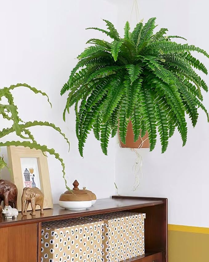 GYERB Large Fake Boston Ferns, 88 Branches Artificial Ferns, Faux Fern Plants for Home, Office, Garden Indoor Outdoor Decoration(48 inch,1pack)