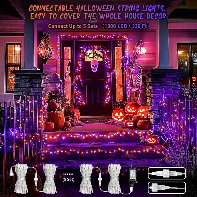 JMEXSUSS Halloween Lights Outdoor, 66FT Purple Orange Lights for Halloween Decorations, 200 LED Halloween String Lights Indoor for Bedroom Fireplace Mantel Party Patio Yard Door Halloween Tree