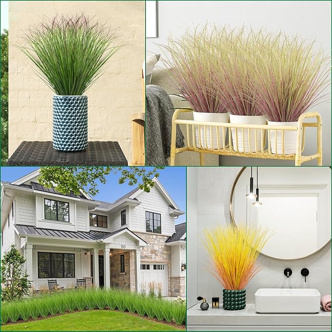12Pcs Artificial Grass Plants, Faux Shrubs Wheat Grass, Artificial Tall Grass Fake Plants for Outdoor Decor,Artificial Greenery Stems Weed for Room Indoor Home Decor（Light Purple）