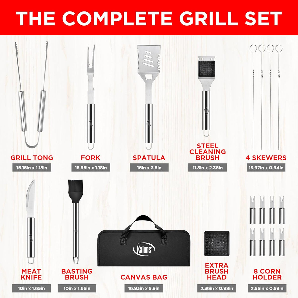 Kaluns Grilling Accessories, Dad Gifts for Christmas Grilling Gifts, Heavy Duty Stainless Steel Grill Set BBQ Grill Accessories for Outdoor Grill with Storage Case and Apron, Best Gifts for Men Dad