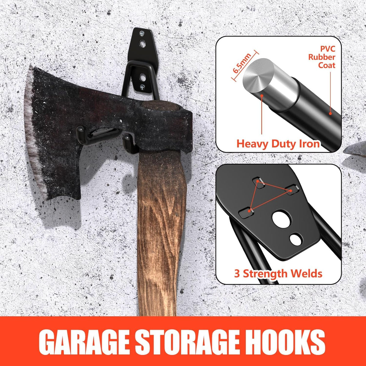 2 Pack Garage Hooks with Anti-Slip Coating Heavy Duty Wall Mount Hooks for Garage Storage and Hanging Hoses Bike Garden Tools Ropes etc
