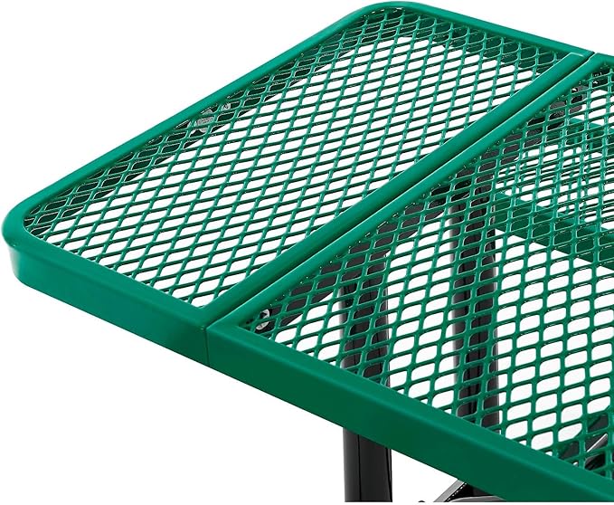 Global Industrial 8’L Rectangular Picnic Table, Expanded Metal, Green Thermoplastic Coating, Attached Benches, 1-1/2” Umbrella Pole Hole, Outdoor-Rated, 1000 lb Capacity, 96” x 30” Tabletop