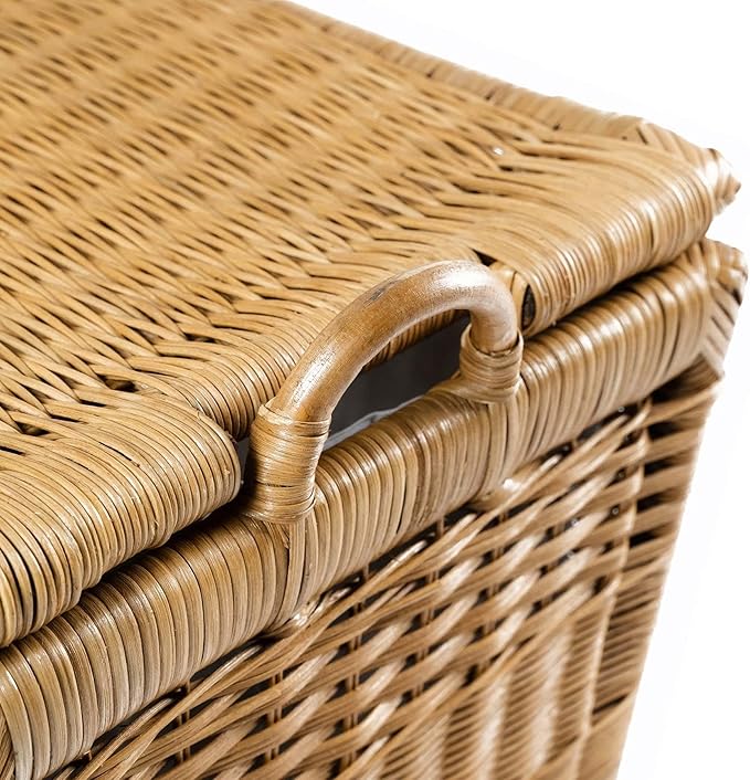 The Basket Lady Lift-Off Lid Wicker Storage Basket, Large, 24.5 in L x 18 in W x 17.5 in H, Sandstone
