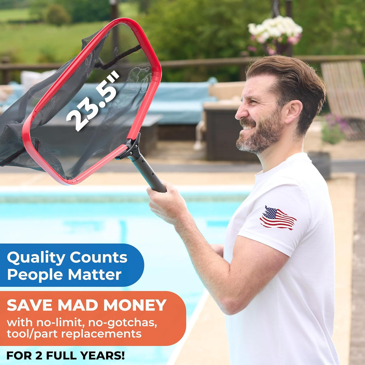ProTuff 23" Fine Pool Net – 2 Year Unconditional Free Replacement – Cleans 3X Faster Than Vacuums – Wide Pool Skimmer with Deep Bag for Easy Maintenance – Skimmer Net for Leaves, Bugs & Other Debris