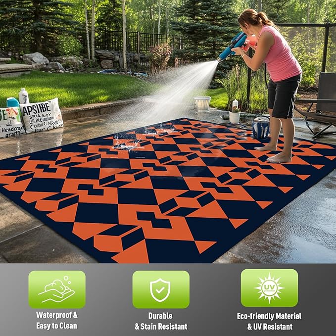 WILDROOTS 5x8 Feet Diamond Mask Plastic Outdoor Rug, Stain Resistant Waterproof Reversible Outdoor Patio Rug, Fade Resistant Camping Rug