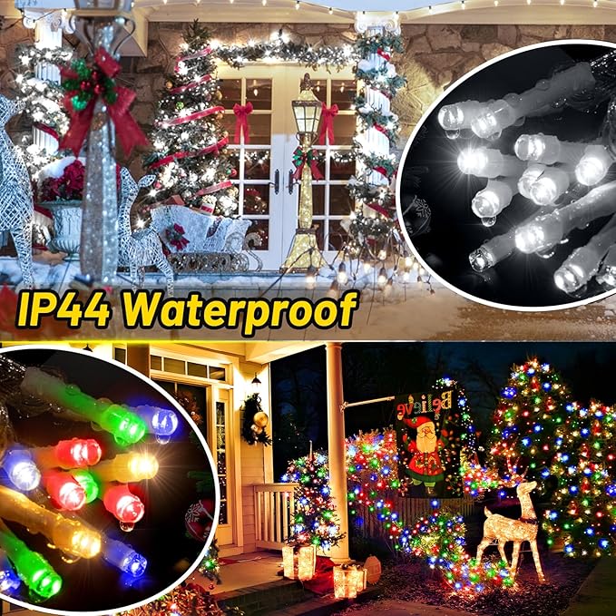 KNONEW 197FT 500 LED Christmas String Lights Outdoor Color Changing 11 Modes Timer Fairy Light Plug in Waterproof Lights for Xmas Tree Yard Wedding Decorations (Cool White to Multicolor)