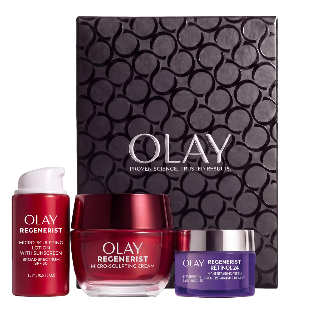 Olay Regenerist Restore 3 Steps Holiday Pack - Moisturizer 1.7 oz, SPF 30 Cream 0.5 oz, Retinol 24 Mini 0.5 oz - Anti-Aging, Hydrating & Firming Female Skin Care Gift Set