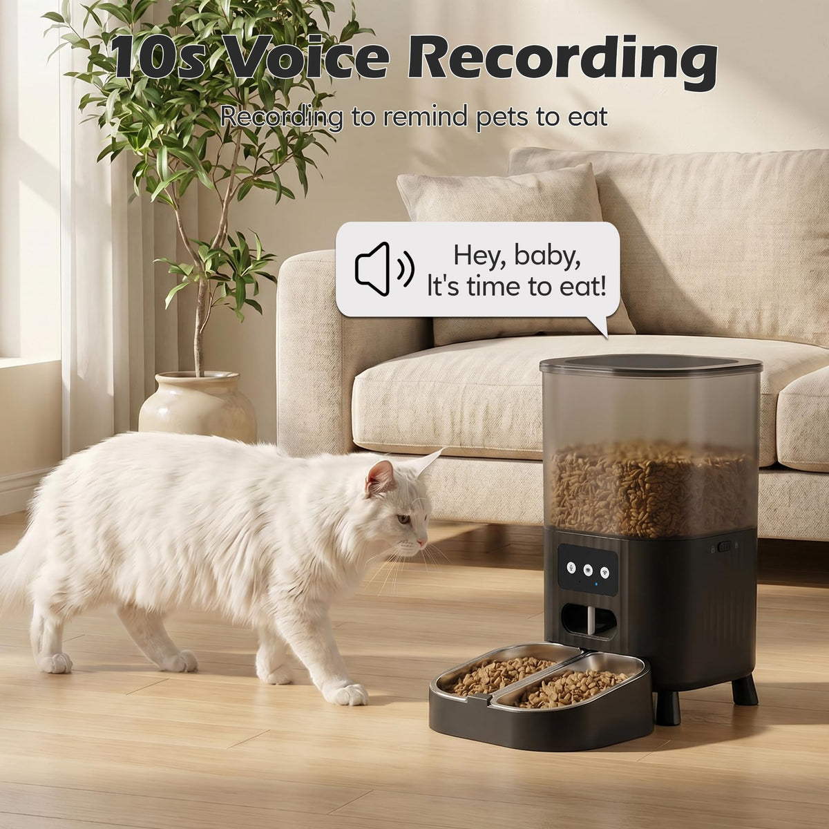 PEYAKO Automatic Cat Feeder, WiFi Cat Food Dispenser with App Control, Smart Dry Pet Food Feeder, 1–10 Meals Per Day, Voice Recording & Stainless Steel Dual-Bowl for Small Pets Indoor(4.5L, Black)
