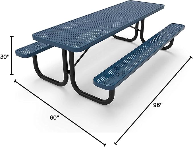 Coated Outdoor Furniture Heavy-Duty Portable Outdoor Picnic Table, Thermoplastic Coated Punched Steel Commercial-Grade Patio Dining Furniture Made in America (8ft Rectangular, Light Blue)