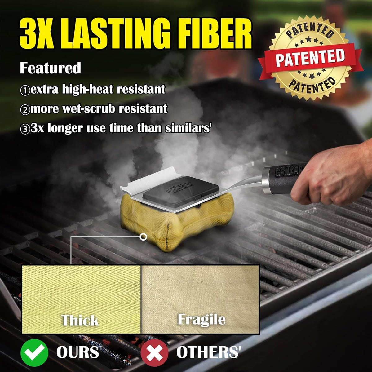 GRILLART Grill Brush for Outdoor Grill Bristle Free - Reinforced Grill Cleaner Scraper BBQ Brush - Replaceable Head Barbecue Grill Cleaning Brush - Safe BBQ Accessories Grill Tools - Gifts for Men/Dad