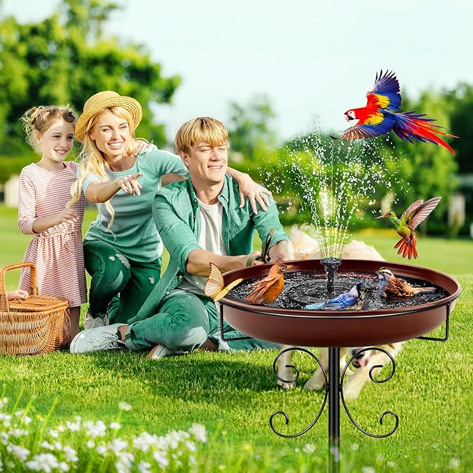 Daoeny Heavy Duty Bird Baths for Outdoors, 35In Outdoor Freestanding Birdbaths & Birdfeeder, Bird Bath Feeder Bowl with Metal Stake Garden Patio Yard Lawn Decor, Upgraded 5-Pronged Base (Brown)