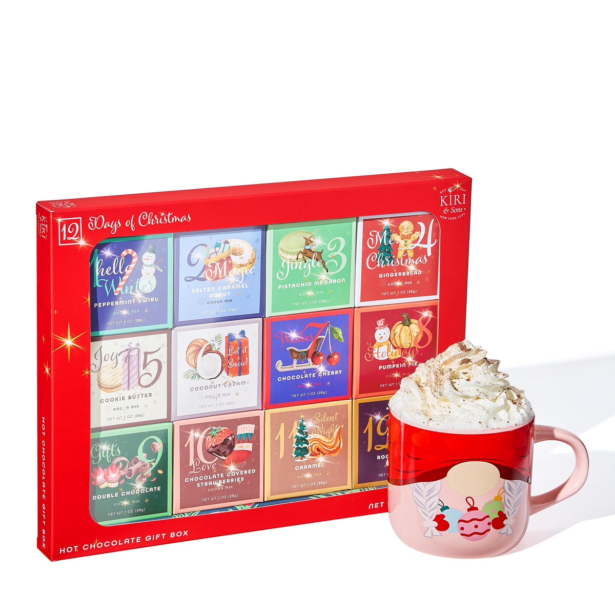 Kiri & Sons 12 Days of Winter Hot Chocolate Gift Set, Winter Advent Calendar 2024 Kids, Gourmet Cocoa, Large Gift Set Delicious Winter Flavors