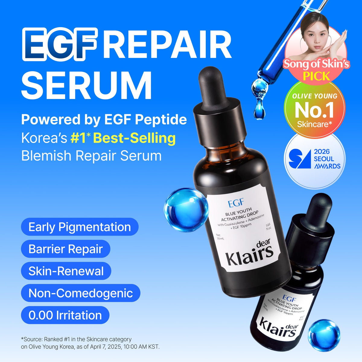 DearKlairs EGF Serum - Blue Youth Activating Drop, 1.69 Fl Oz