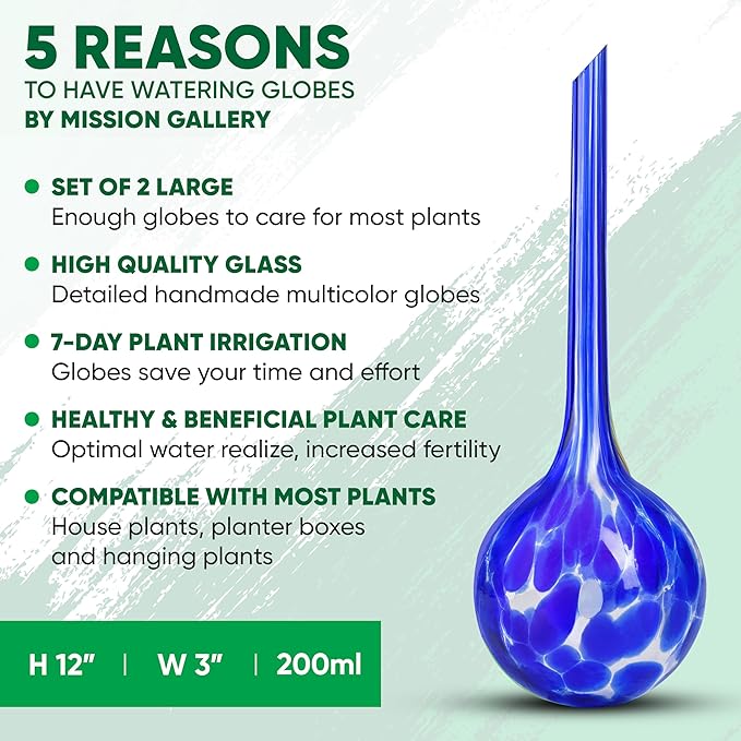 Plant Watering Globes Set of 2 - Large Self Watering Globes for Indoor & Outdoor Plants - Multicolored, Automatic, Glass Watering Bulbs for Daily Use, Plant Watering Devices