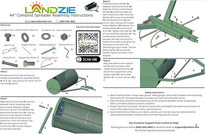LANDZIE Lawn & Garden Spreaders - 44 Inch Heavy Duty Metal Mesh Basket Push/Tow Spreader - Compost, Peat Moss, Top Soil, Mulch - Durable Lightweight Multi-Purpose Yard Care Equipment - Manure Spreader