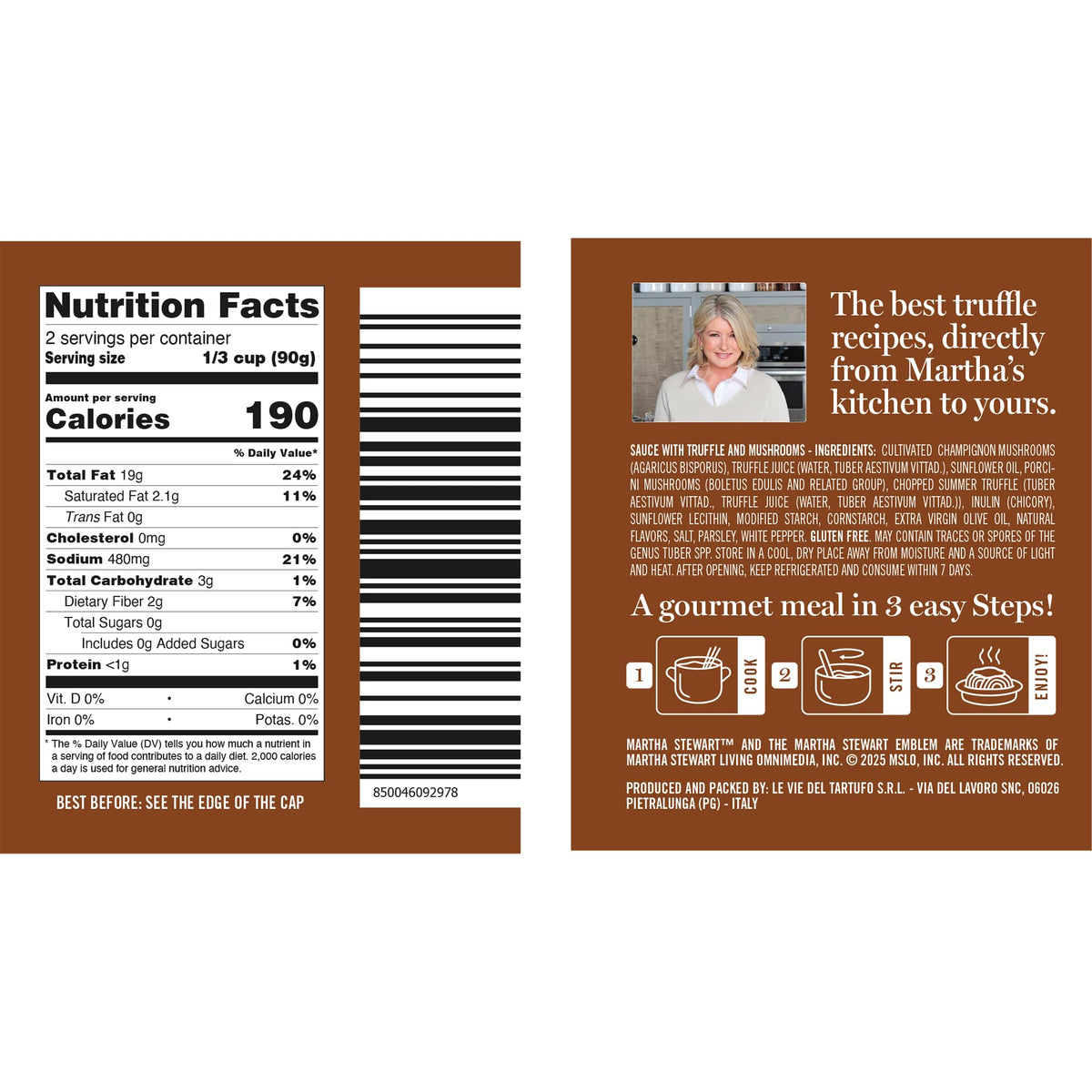 Martha Stewart & Jimmy Tartufi Truffle & Porcini Pasta Sauce 6.3 oz (Pack of 1) - Real Truffle, Porcini Mushrooms, 100% Natural, Gluten Free, No