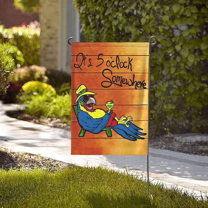 It's 5 O'Clock Somewhere Garden Flag 28x40 Inch Outdoor Decoration Banner Spring Summer Tropical Beach House Flags Yard Farmhouse Garden Deco Indoor Sign, Colour 1