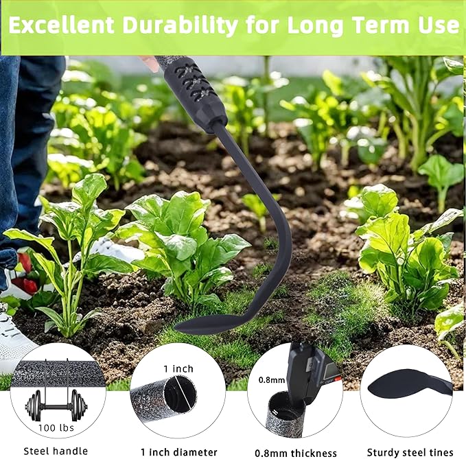 Weed Puller, Long Handle Crack Weeder Tool Hand Cultivator with Soft Foam Grip, Durable Curved Head Hook Weed Remover Tool Ideal for Weeding Digging Edging Planting Cultivating Scraping
