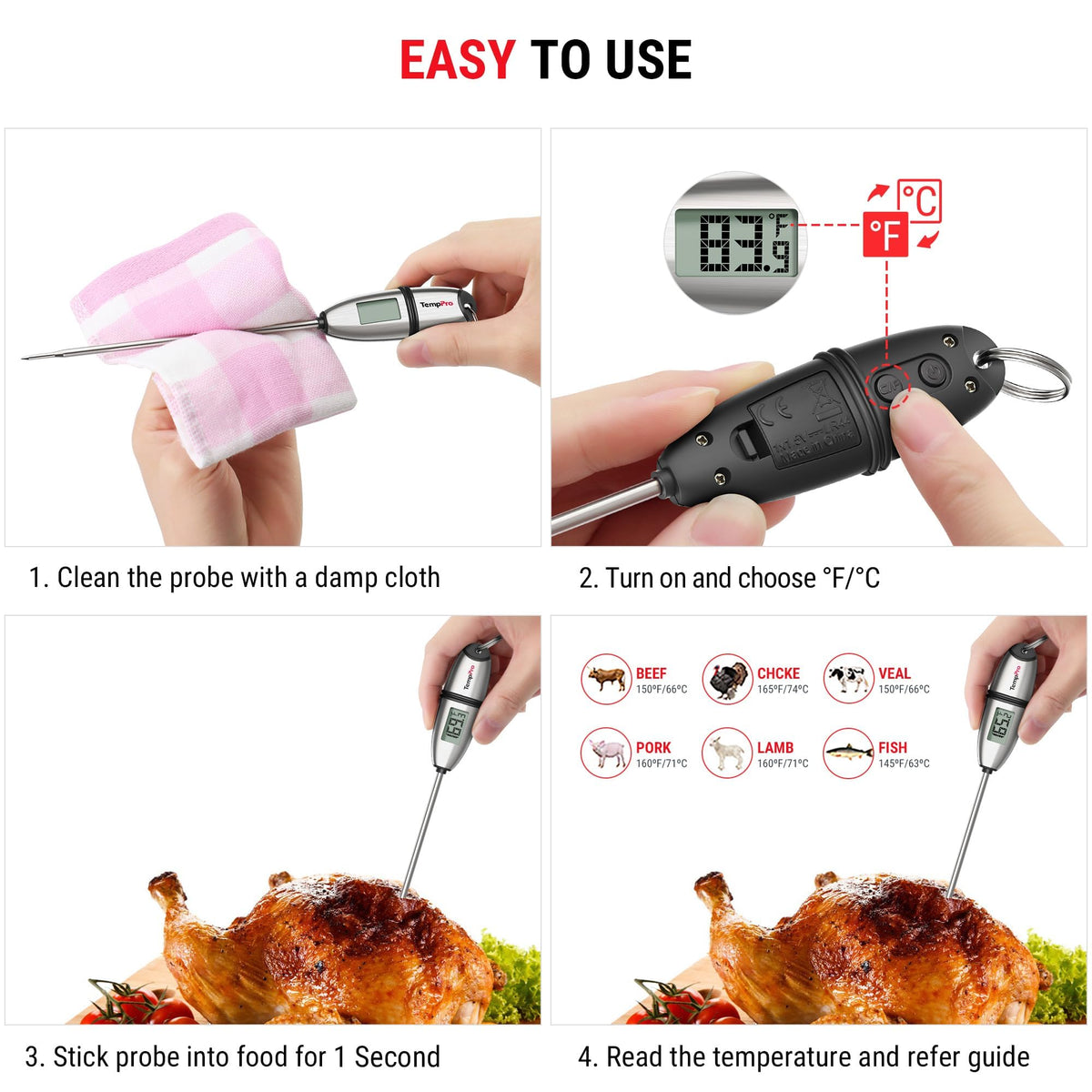 TempPro TempSwift 1 Sec Digital Food Thermometer for Kitchen Cooking