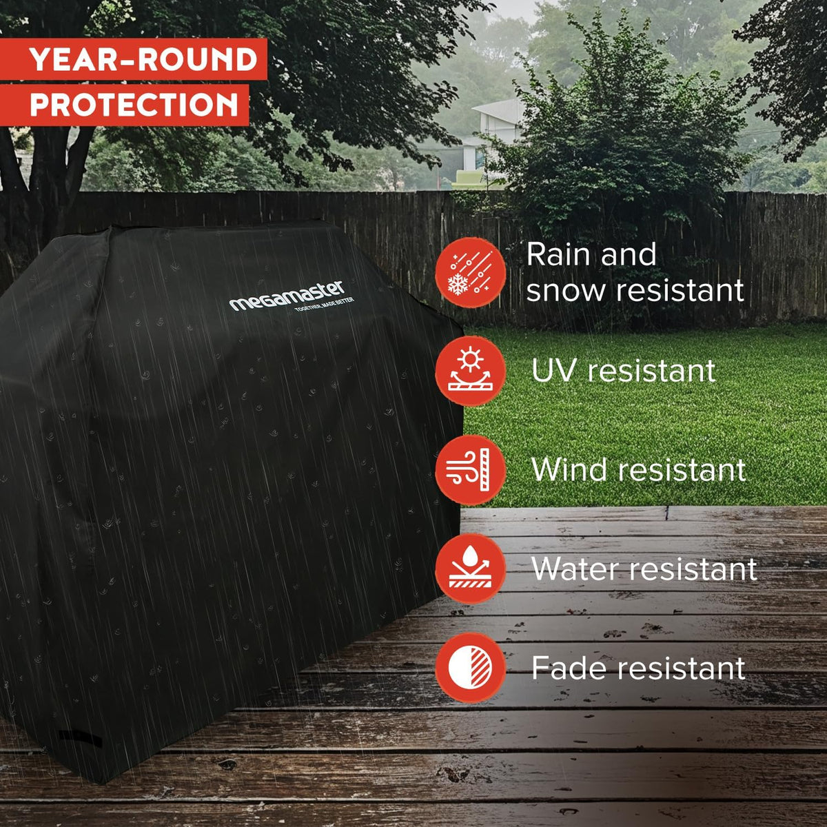 65" Gas Grill Cover, Water-Resistant Heavy Duty Cloth, Adjustable Straps, Vented Panels, Designed for 720-0982, 720-0983, and Standard 5 & 6-Burner Grill, 65" W x 23" D x 44" H - 700-0011P